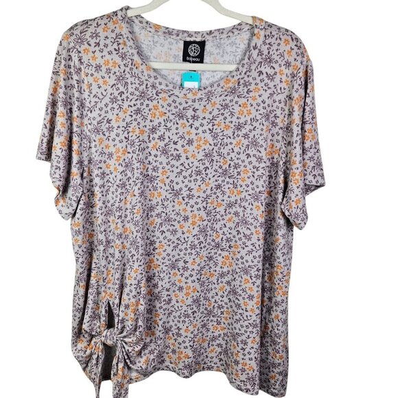 Bobeau Gray Lavender Soft Knit Floral Print Pullover Short Sleeve T Size 2XL New - Picture 1 of 10